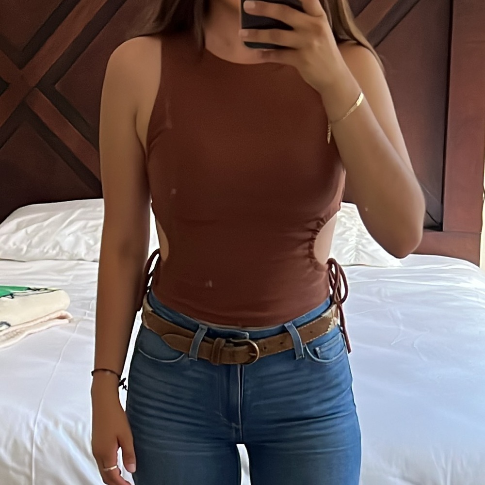 Zara Brown Tank Top with Side Cut Outs